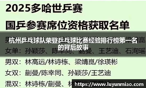 杭州乒乓球队荣登乒乓球比赛经验排行榜第一名的背后故事